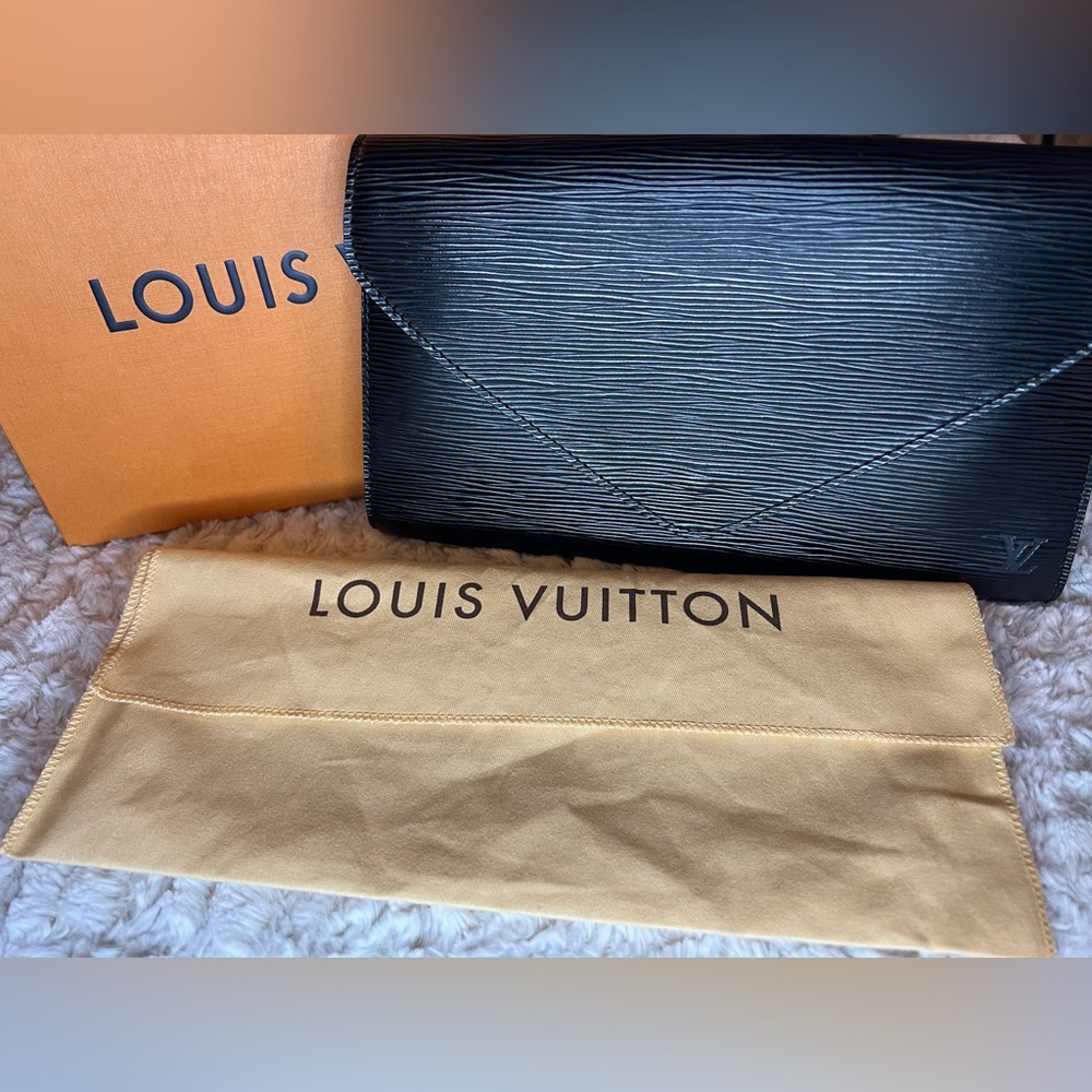 Authentic Louis Vuitton Black Leather Epi Art Deco Clutch
